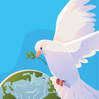 dove with leaf and world vector