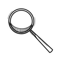 Vector illustration of magnifying glass in doodle style, search icon isolated in white background