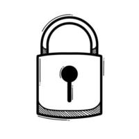 Vector illustration of padlock in doodle style, lock icon isolated in white background