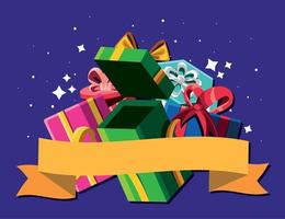 cajas de regalo y pancarta vector