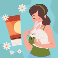 female and rabbit, cruelty free vector