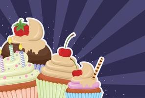 diseño de pegatinas de cupcakes vector