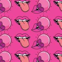 90s retro gum and lips vector