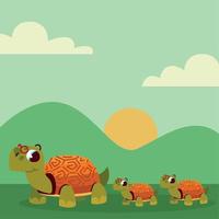 cute family turtles vector