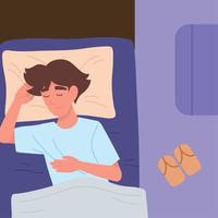 man sleep lying in bed vector