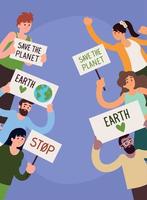 people with save planet placards vector