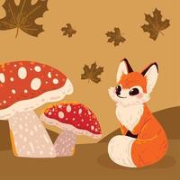 autumn fox and mushroom vector