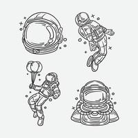 astronauta del tatuaje dibujado a mano vector