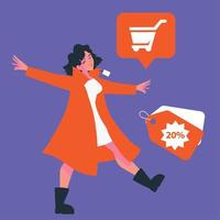 happy woman online shopping vector