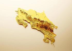 Costa Rica Map Golden metal Color Height map on white Background 3d illustration photo