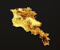 mapa de armenia mapa de altura de color de metal dorado sobre fondo blanco ilustración 3d foto