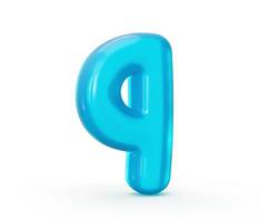 letra q hecha de líquido de gelatina azul aqua. 3d alfabeto minúsculas ilustración 3d foto