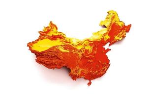 China map with the flag Colors Red and yellow Shaded relief map 3d illustration photo