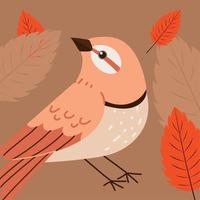 autumn bird and leaves vector