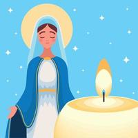 cute virgin Mary and candle vector