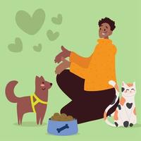 guy with dog and cat vector