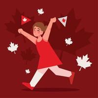 happy girl with flags canada vector