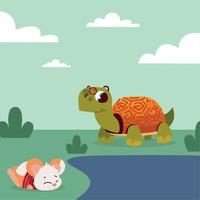 cute turtle and mouse vector