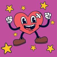 divertido, corazón, caricatura, retro vector