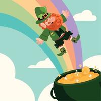 happy leprechaun and cauldron vector