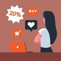 woman thinking online shopping vector