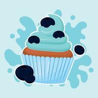 cupcake with blueberries vector