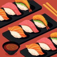 japanese sushi and sauce vector