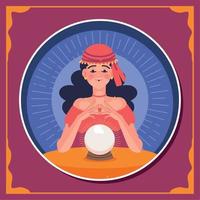 fortune teller looking a crystal ball vector