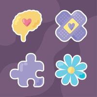 Mental Health Day, icons set vector