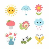 Set summer sticker for girl. Cute children character. Easter illustration. Design of nursery.