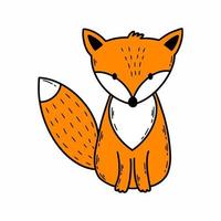 Cute fox. Vector doodle illustration. Autumn sticker with animal.