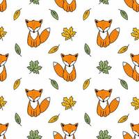 Cute fox and autumn leaves. Seamless pattern for tailoring. Endless wallpaper in nursery. Print on fabric and wrapping paper. vector