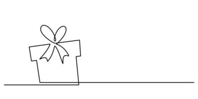 continuous line drawing of gift box minimal style vector