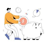 A character based flat illustration of piggy savings vector