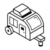 A customizable line icon of camper vector