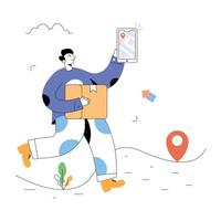 Person exploring map with magnifier, flat illustration of find location vector