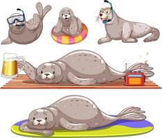 Set of different seal cartoon characters vector