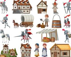 Medieval cartoon characters and objects vector