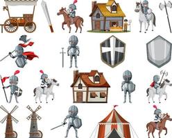 Medieval cartoon characters and objects vector