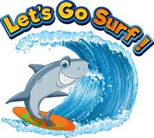 Cute shark cartoon character surfing vector