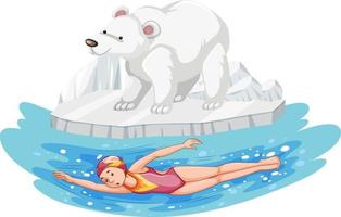 People swimming in the frozen ice pond vector