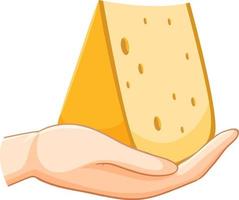 mano que sostiene el bloque de queso vector