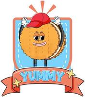 Cookie cartoon character with yummy badge vector