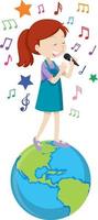 Singer girl singing on earth planet vector
