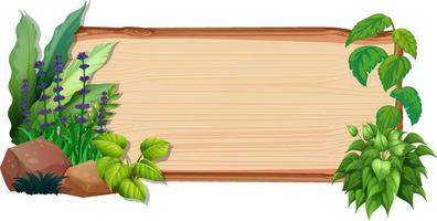 Wooden board template with nature leaves vector