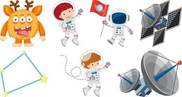 Set of space cartoon characters and objects vector