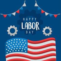 labor day lettering and gears vector