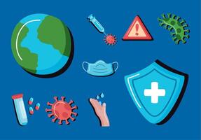 nine pandemic conjuncture icons vector