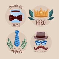 four fathers day emblems vector