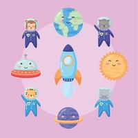 nueve iconos de animales espaciales vector